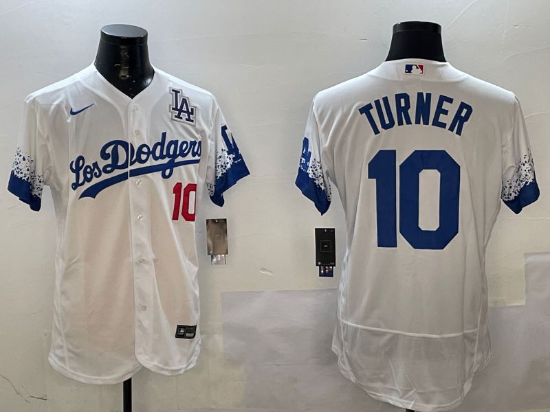 Men Los Angeles Dodgers #10 Turner White City Edition Elite Nike 2025 MLB Jersey style 1
